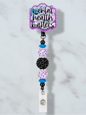 Mental Health Matters Beaded Badge Reel - Purple & Blue